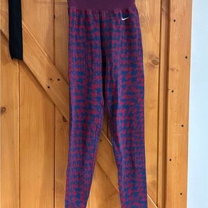 Nike Burgundy and Blue Patterned Leggings